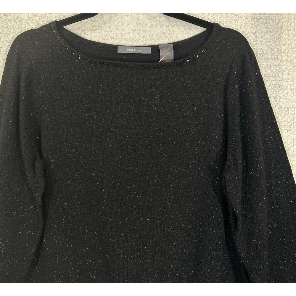 Liz Claiborne Sweater Womens XL Black Metallic Sequins Boat Neck Long Sleeve NWT